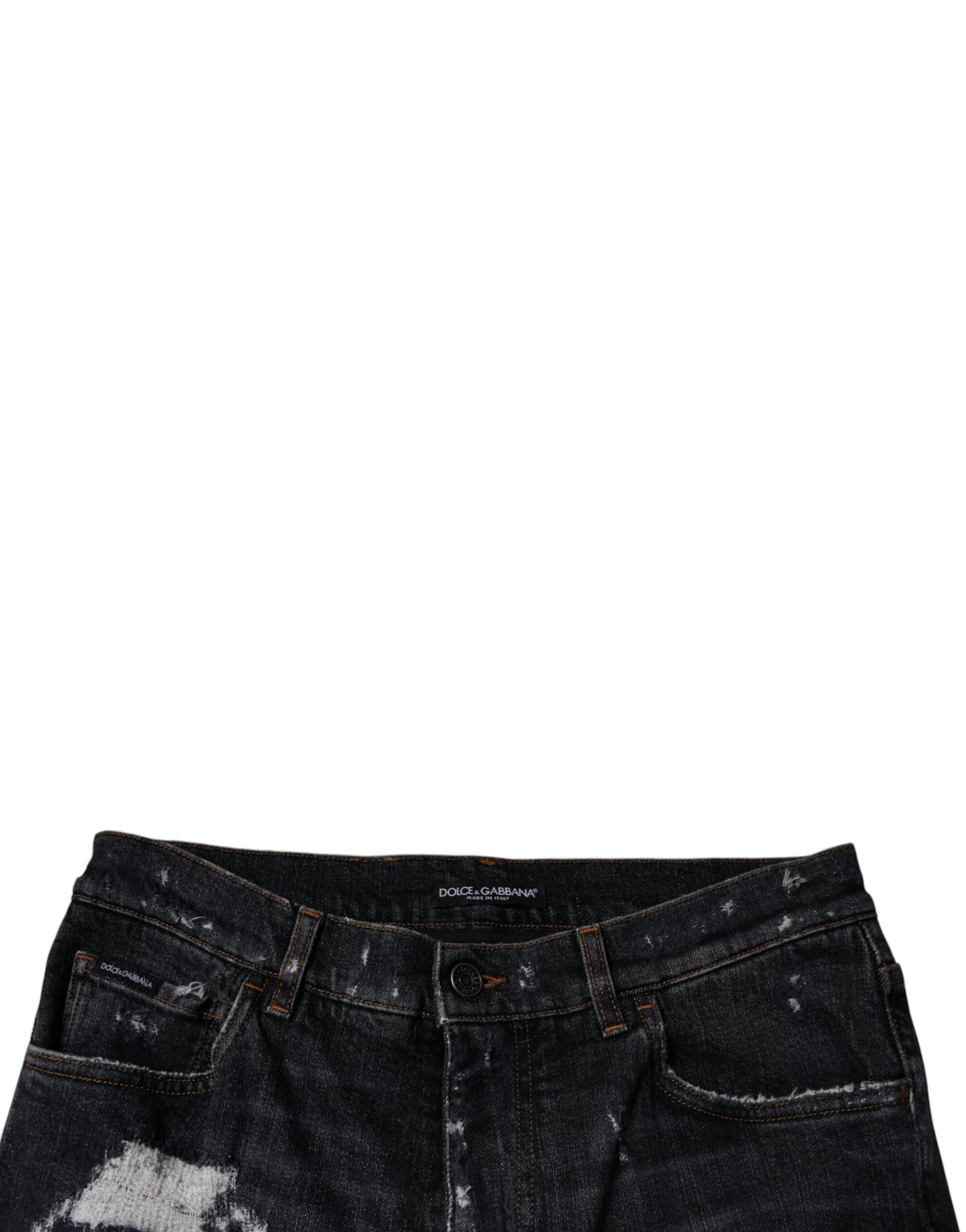 Dolce &amp; Gabbana Black Tattered Cotton Skinny Men Denim Jeans