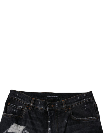 Dolce &amp; Gabbana Black Tattered Cotton Skinny Men Denim Jeans