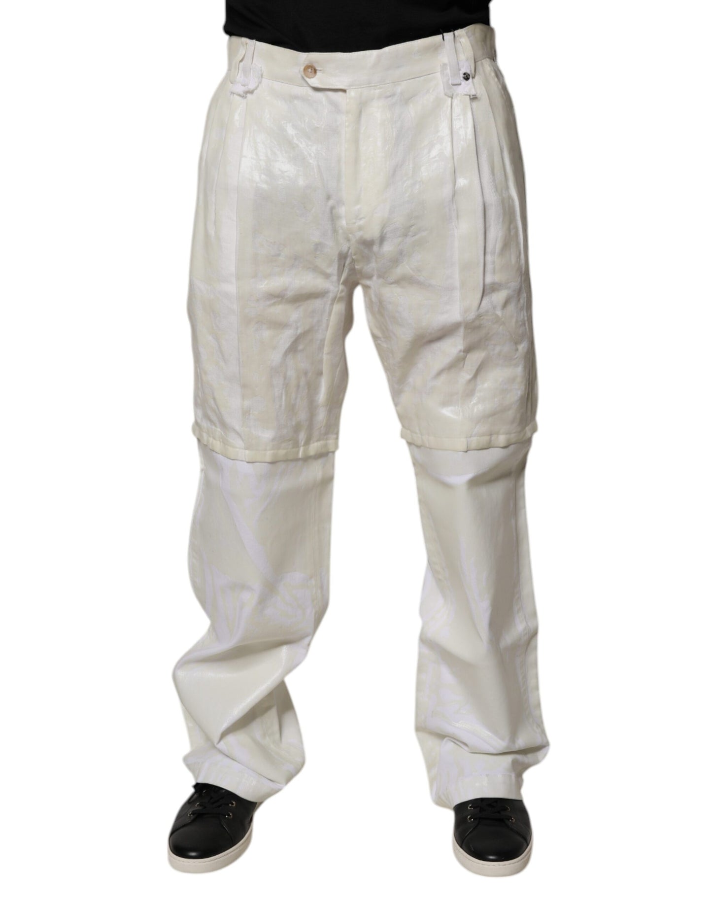 Dolce &amp; Gabbana White Linen Mid Waist Straight Men Denim Jeans