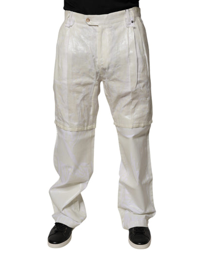 Dolce &amp; Gabbana White Linen Mid Waist Straight Men Denim Jeans