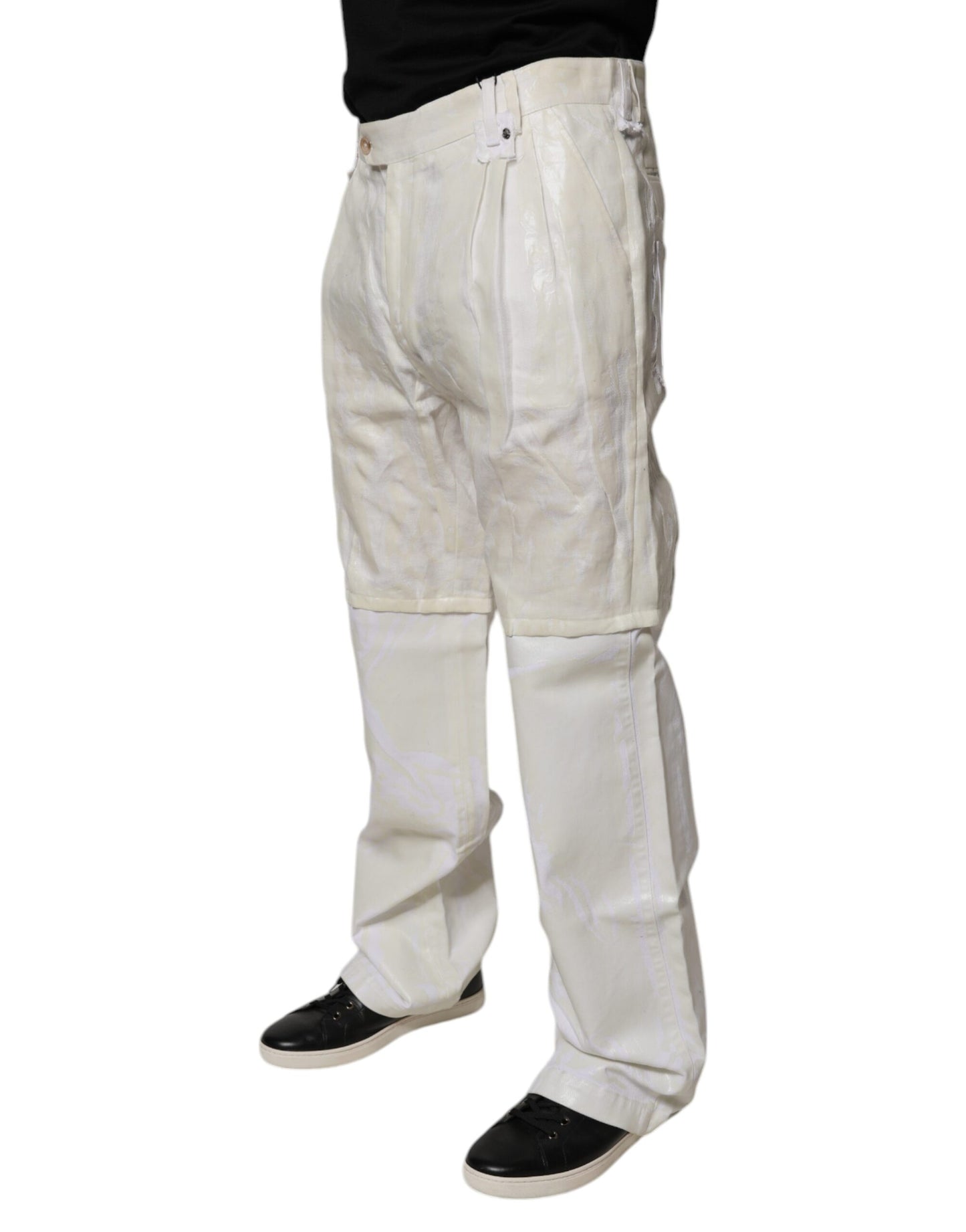 Dolce &amp; Gabbana White Linen Mid Waist Straight Men Denim Jeans
