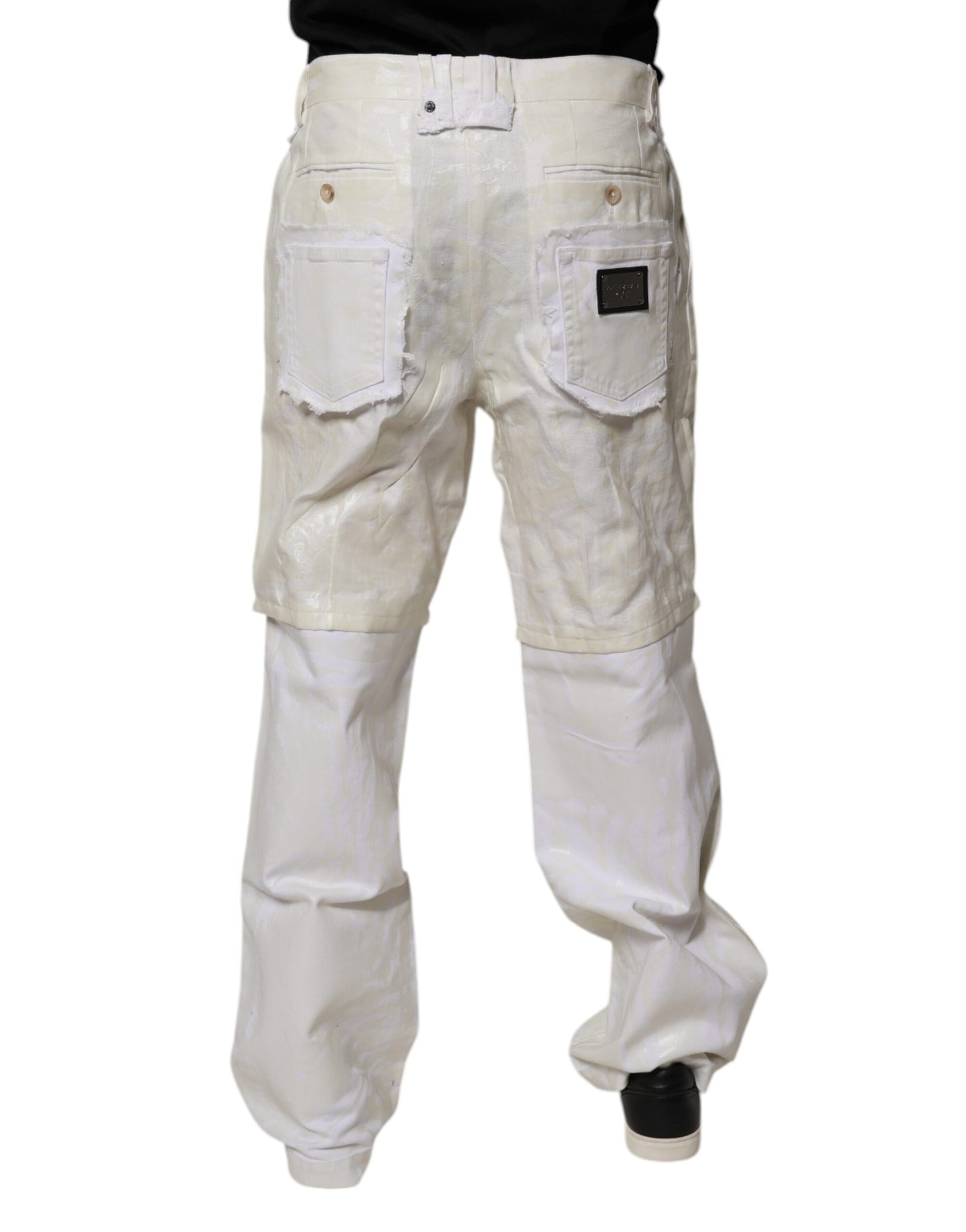 Dolce &amp; Gabbana White Linen Mid Waist Straight Men Denim Jeans