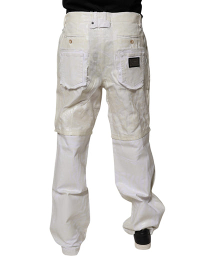 Dolce &amp; Gabbana White Linen Mid Waist Straight Men Denim Jeans