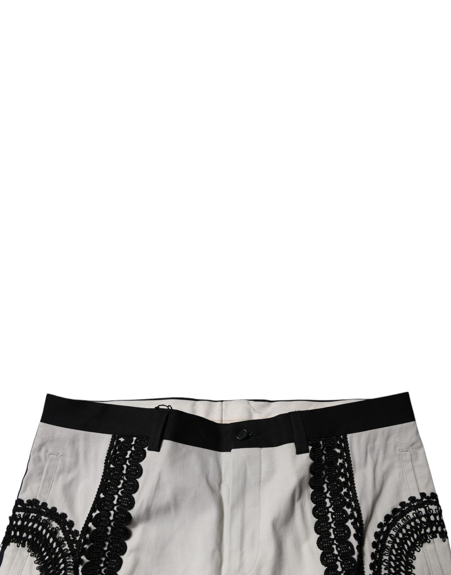 Dolce &amp; Gabbana – Weiße, mittelhohe Anzughose mit Spitzenbesatz