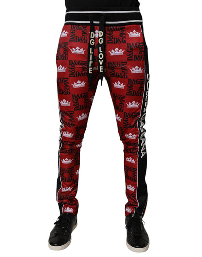 Dolce &amp; Gabbana Red Crown Logo Monogram Men Sweatpants Pants