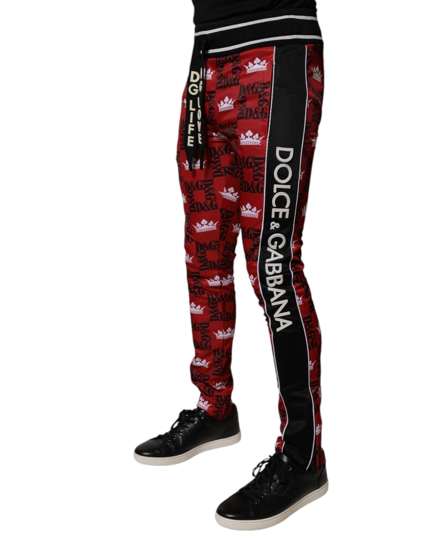 Dolce &amp; Gabbana Red Crown Logo Monogram Men Sweatpants Pants