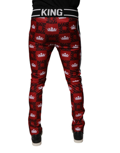 Dolce &amp; Gabbana Red Crown Logo Monogram Men Sweatpants Pants