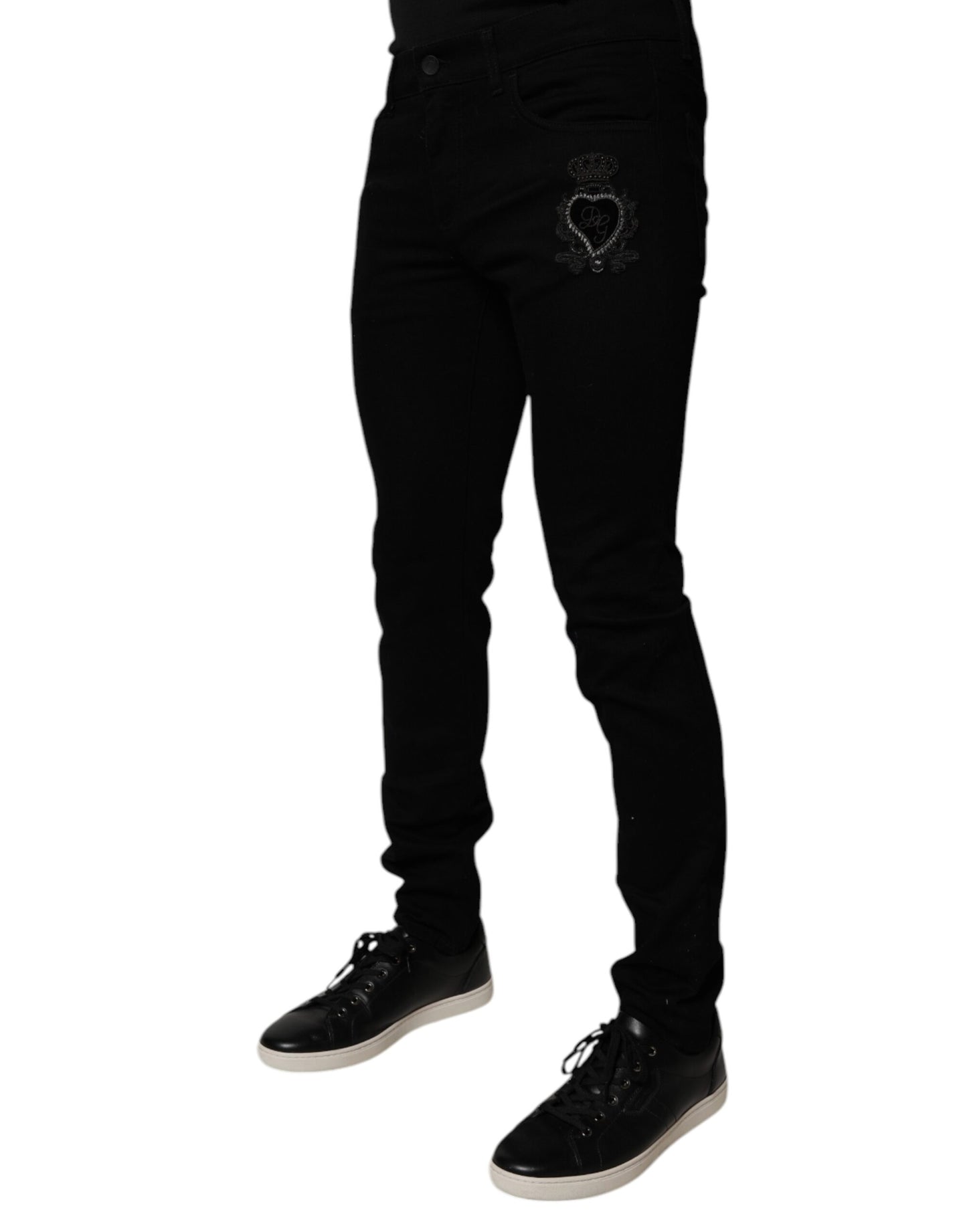 Dolce &amp; Gabbana – Schwarze Skinny-Jeans aus Baumwolle mit heiligem Herzen