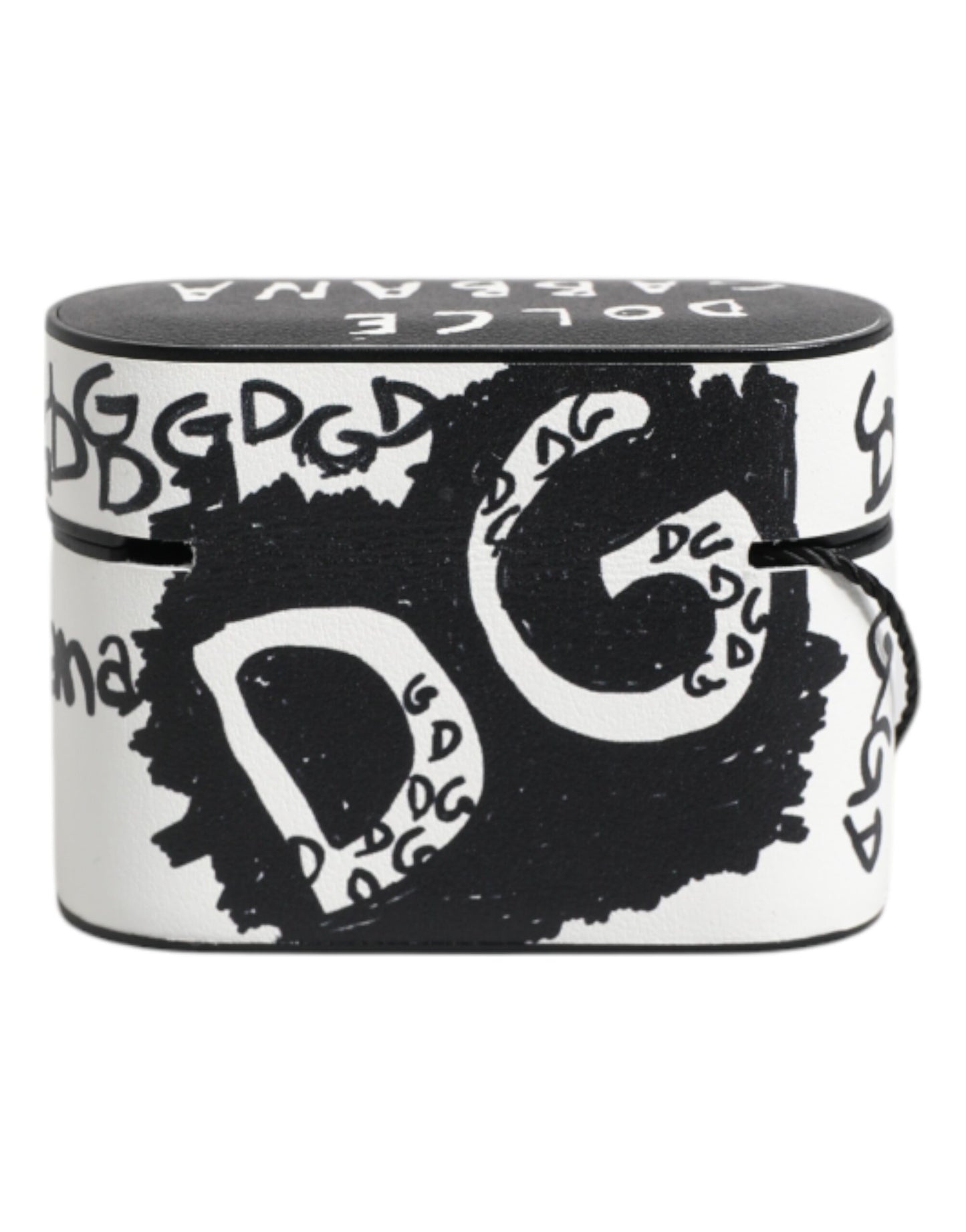 Dolce &amp; Gabbana – Airpods-Hülle aus schwarz-weißem Leder mit geprägtem Logo