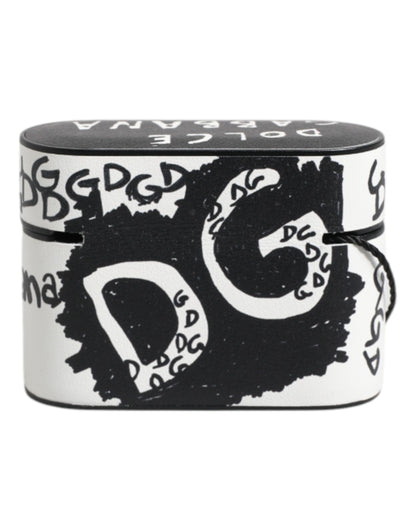Dolce &amp; Gabbana – Airpods-Hülle aus schwarz-weißem Leder mit geprägtem Logo