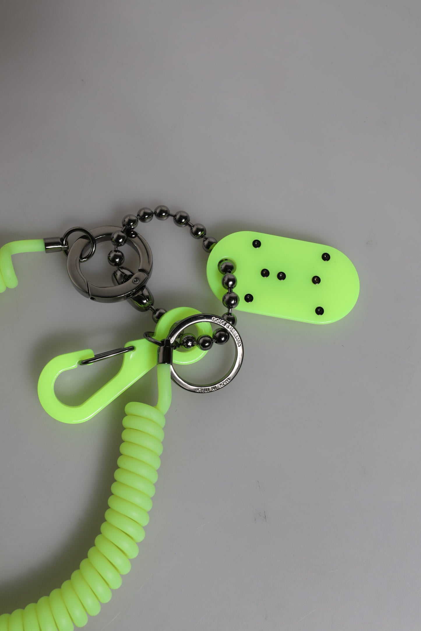 Dolce &amp; Gabbana Green Springy Key Holder DG Logo Men's Keychain Keyring