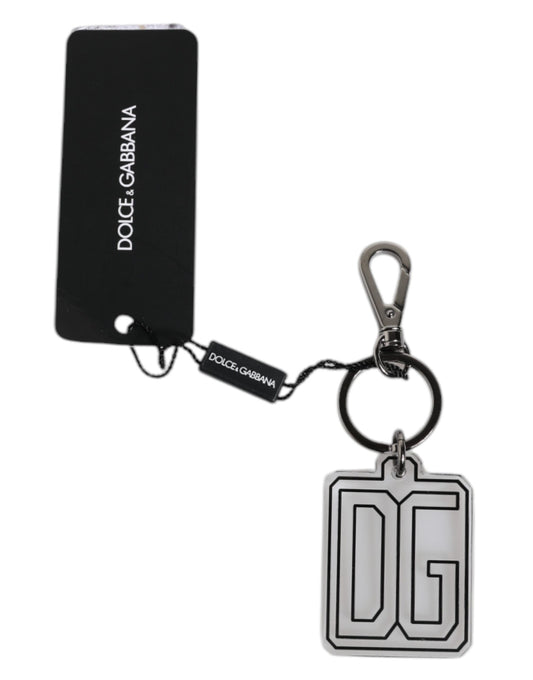 Dolce &amp; Gabbana Gray Black DG Rubber Logo Silver Men's Keychain Keyring
