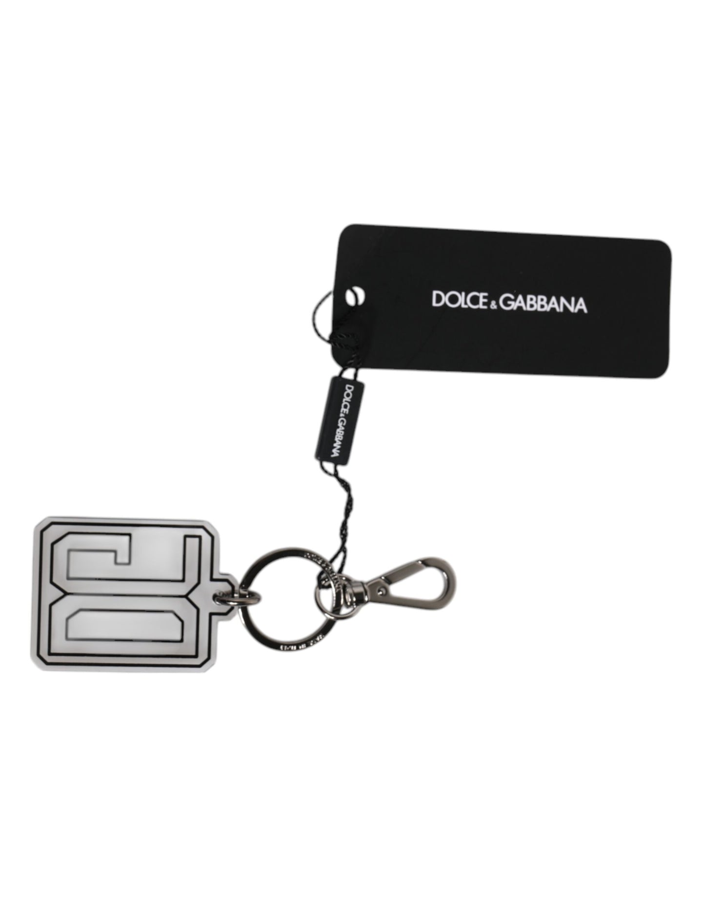 Dolce &amp; Gabbana Gray Black DG Rubber Logo Silver Men's Keychain Keyring