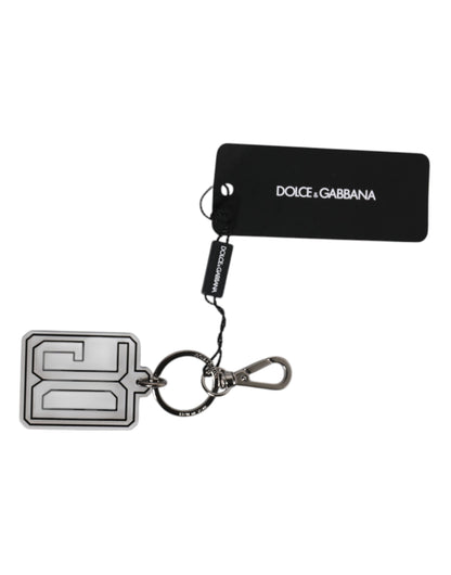 Dolce &amp; Gabbana Gray Black DG Rubber Logo Silver Men's Keychain Keyring