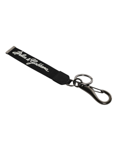 Dolce &amp; Gabbana Black White DG Logo Silver Men Keychain Polyester Keyring