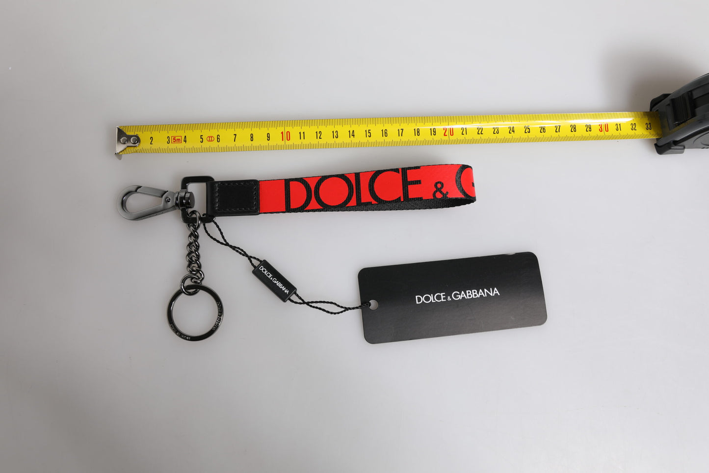 Dolce &amp; Gabbana Red Logo Nylon Silver Brass Men Holder Keychain Keyring