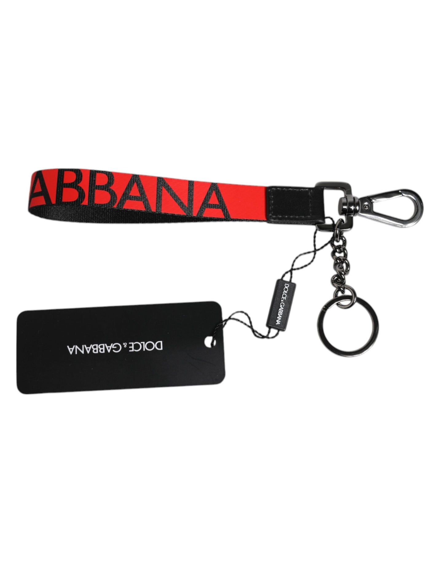 Dolce &amp; Gabbana Red Logo Nylon Silver Brass Men Holder Keychain Keyring