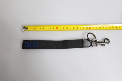 Dolce &amp; Gabbana Black Logo Nylon Silver Brass Men Holder Keychain Keyring