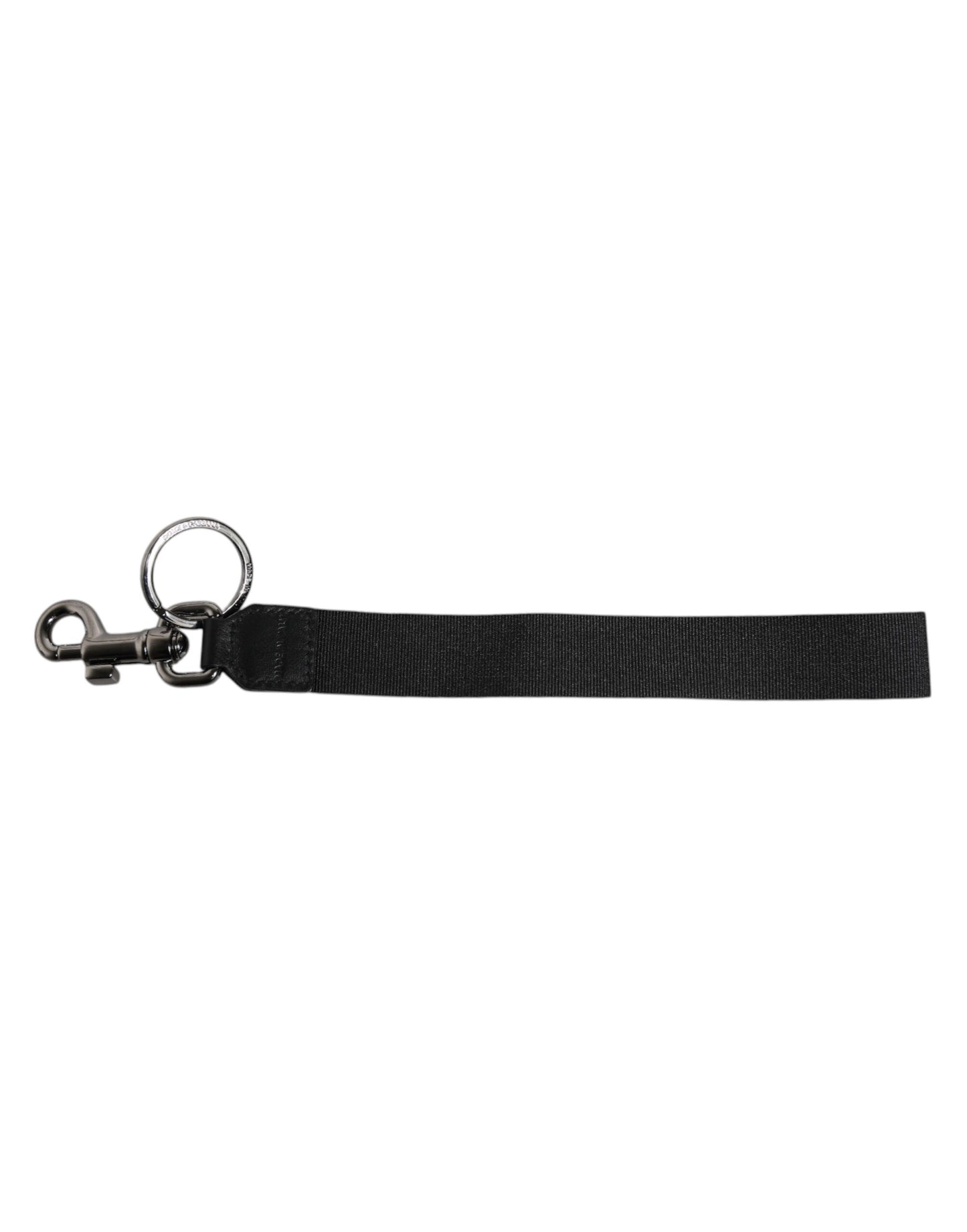 Dolce &amp; Gabbana Black Logo Nylon Silver Brass Men Holder Keychain Keyring