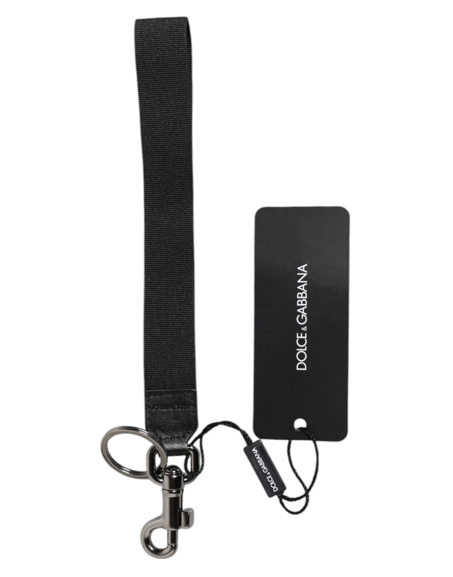 Dolce &amp; Gabbana Black Logo Nylon Silver Brass Men Holder Keychain Keyring