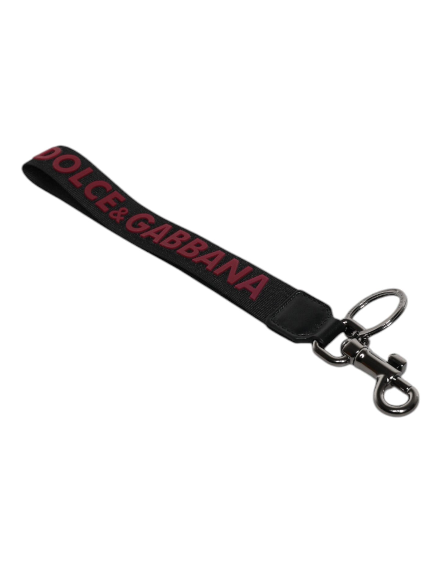 Dolce &amp; Gabbana Black Logo Nylon Silver Brass Men Holder Keychain Keyring
