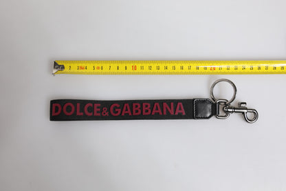 Dolce &amp; Gabbana Black Logo Nylon Silver Brass Men Holder Keychain Keyring