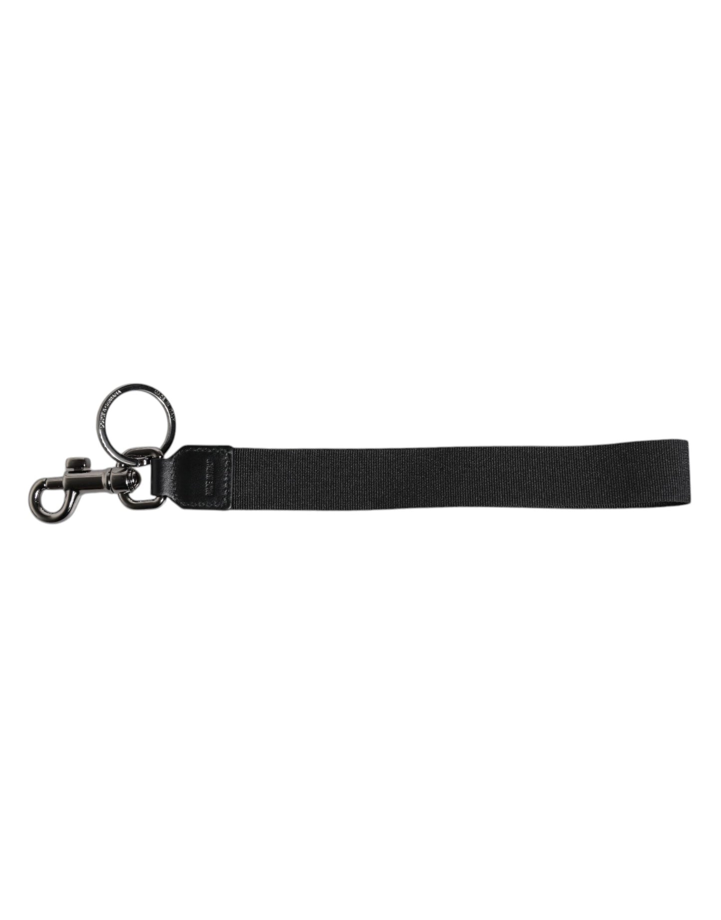 Dolce &amp; Gabbana Black Logo Nylon Silver Brass Men Holder Keychain Keyring