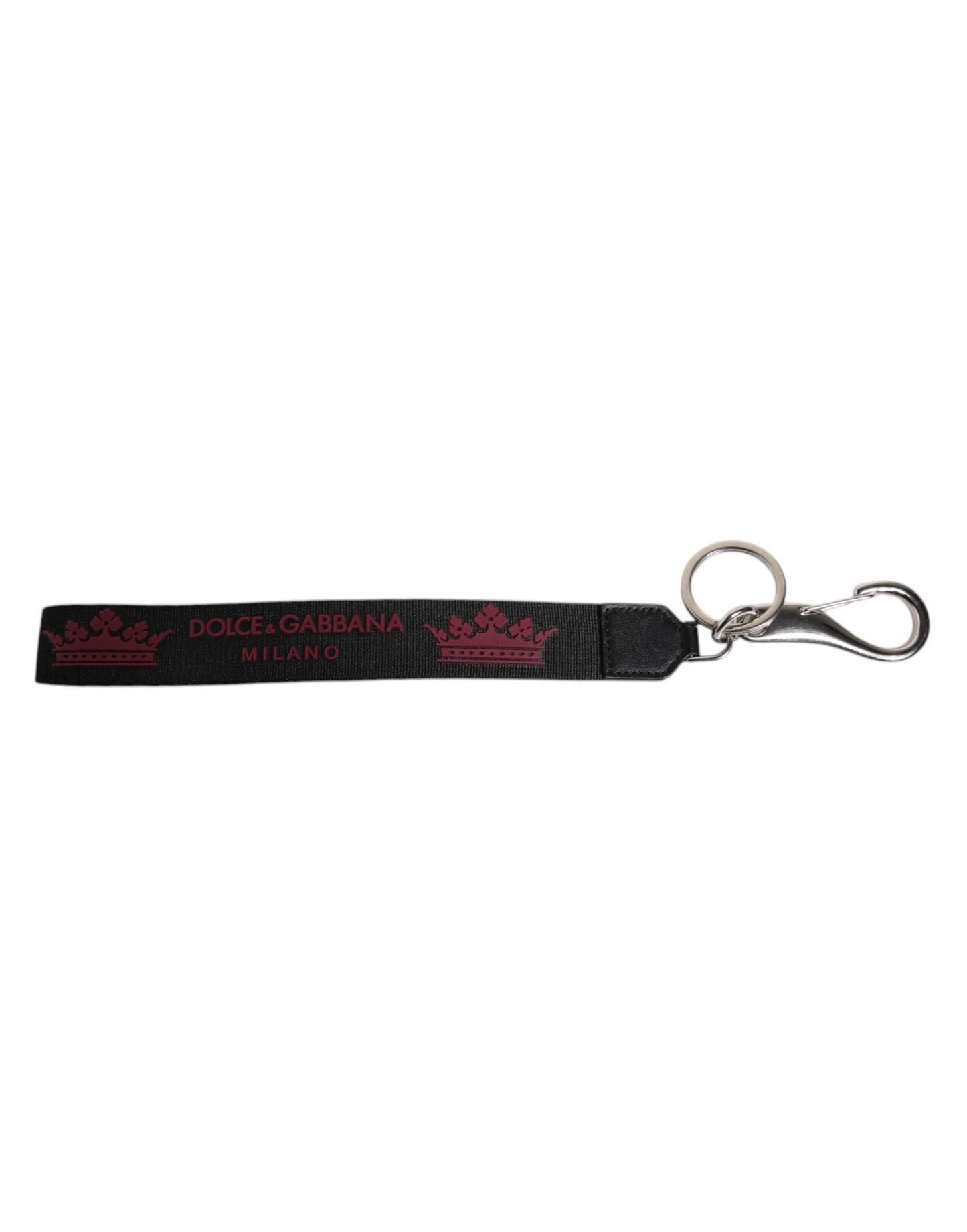 Dolce &amp; Gabbana Black Nylon Logo DG Crown Men's Holder Keychain Keyring