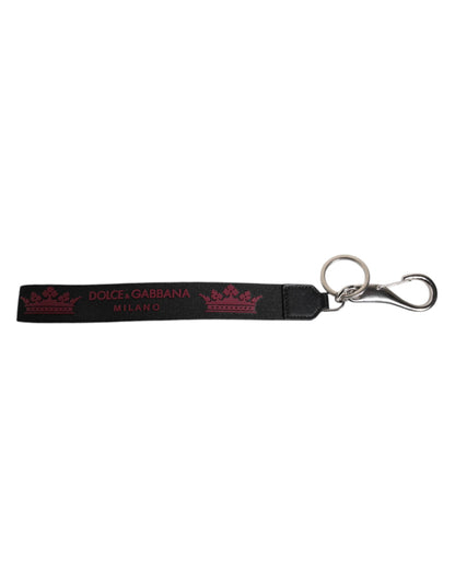 Dolce &amp; Gabbana Black Nylon Logo DG Crown Men's Holder Keychain Keyring