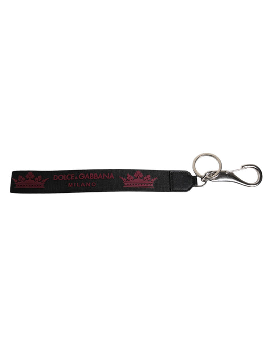 Dolce &amp; Gabbana Black Nylon Logo DG Crown Men's Holder Keychain Keyring