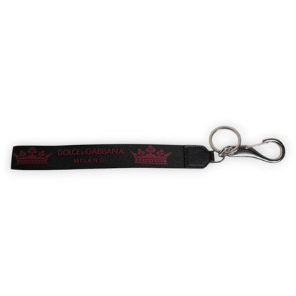 Dolce &amp; Gabbana Black Nylon Logo DG Crown Men's Holder Keychain Keyring