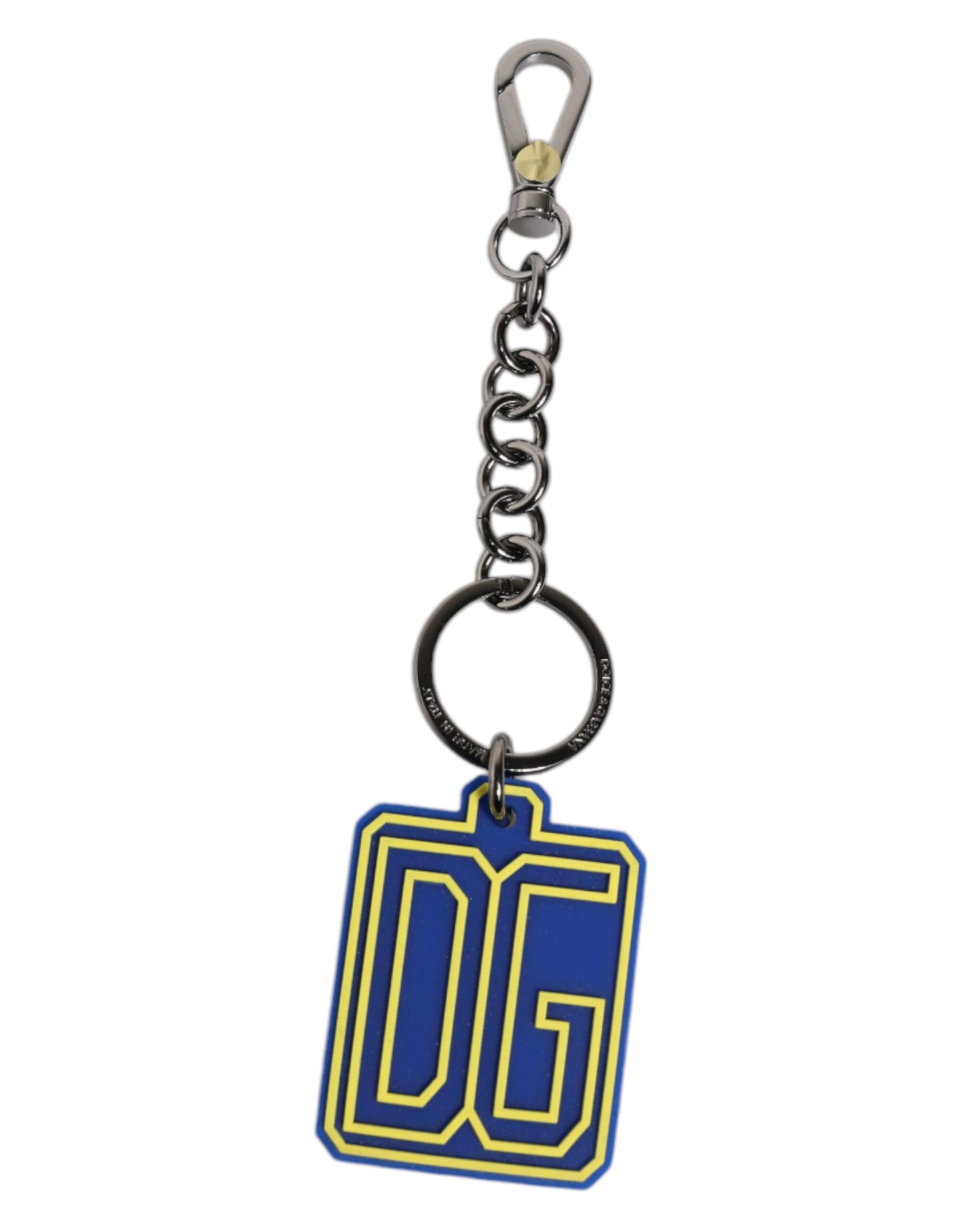Dolce &amp; Gabbana Blue Yellow DG Rubber Logo Silver Men's Keychain Keyring