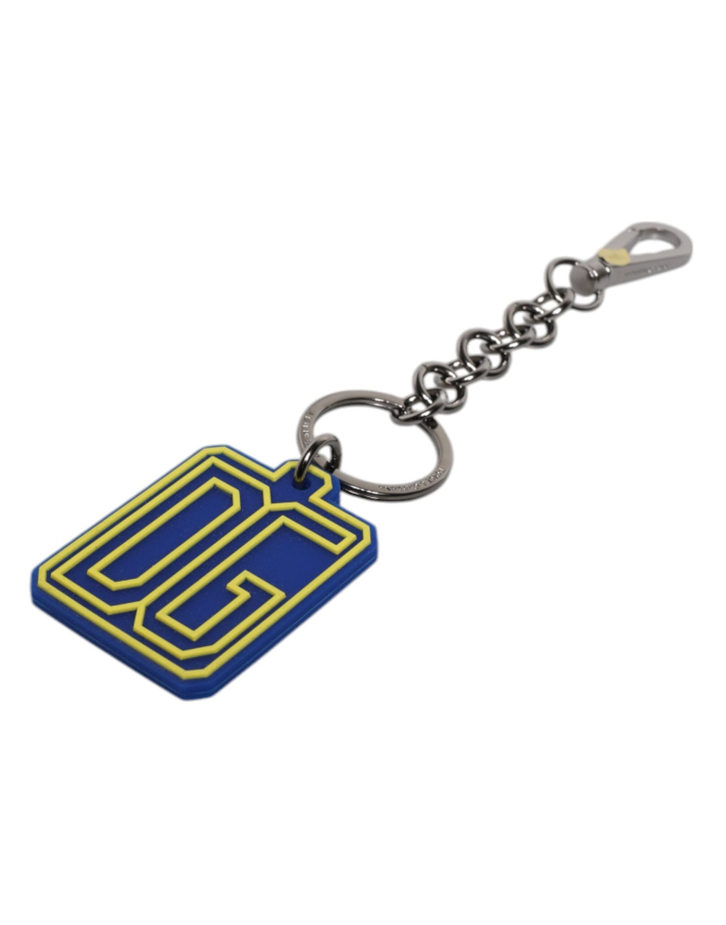 Dolce &amp; Gabbana Blue Yellow DG Rubber Logo Silver Men's Keychain Keyring