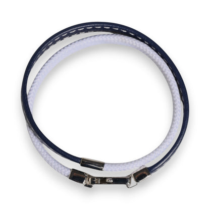 Dolce &amp; Gabbana – Armband mit silberfarbenem Verschluss und blau-weißem Lederbesatz mit DG-Gravur