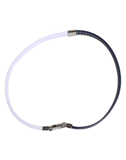 Dolce &amp; Gabbana – Armband mit silberfarbenem Verschluss und blau-weißem Lederbesatz mit DG-Gravur