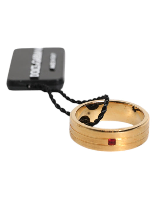 Dolce &amp; Gabbana – Goldfarbener Messingring mit rotem Kristall und DG-Logo