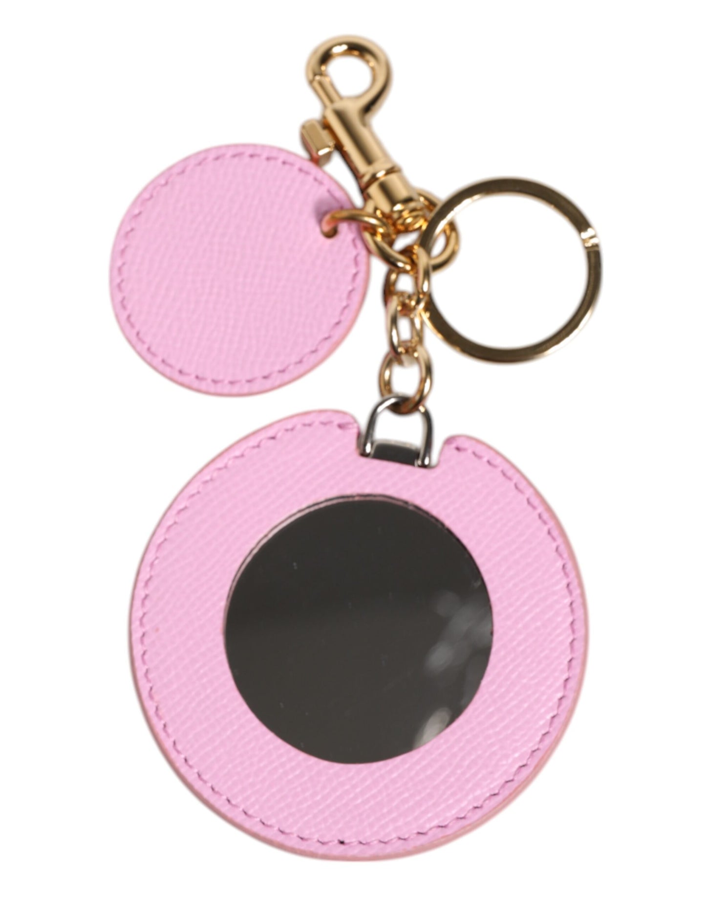 Dolce &amp; Gabbana Pink Calf Leather Gold Metal Logo Print Keyring Keychain