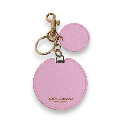 Dolce &amp; Gabbana Pink Calf Leather Gold Metal Logo Print Keyring Keychain