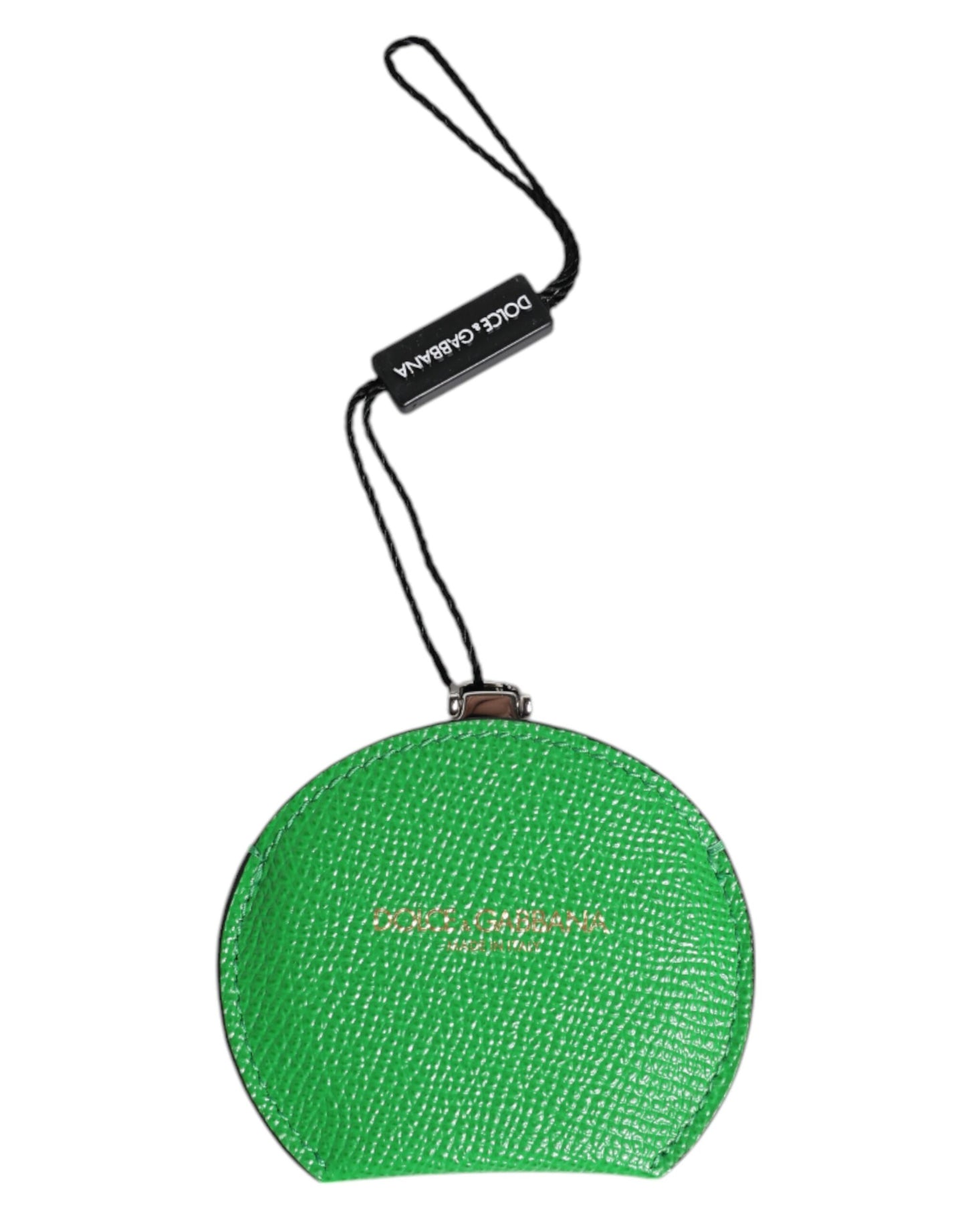 Dolce &amp; Gabbana Green Calfskin Leather Round Logo Hand Mirror Holder