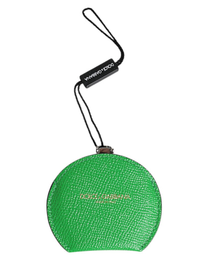 Dolce &amp; Gabbana Green Calfskin Leather Round Logo Hand Mirror Holder