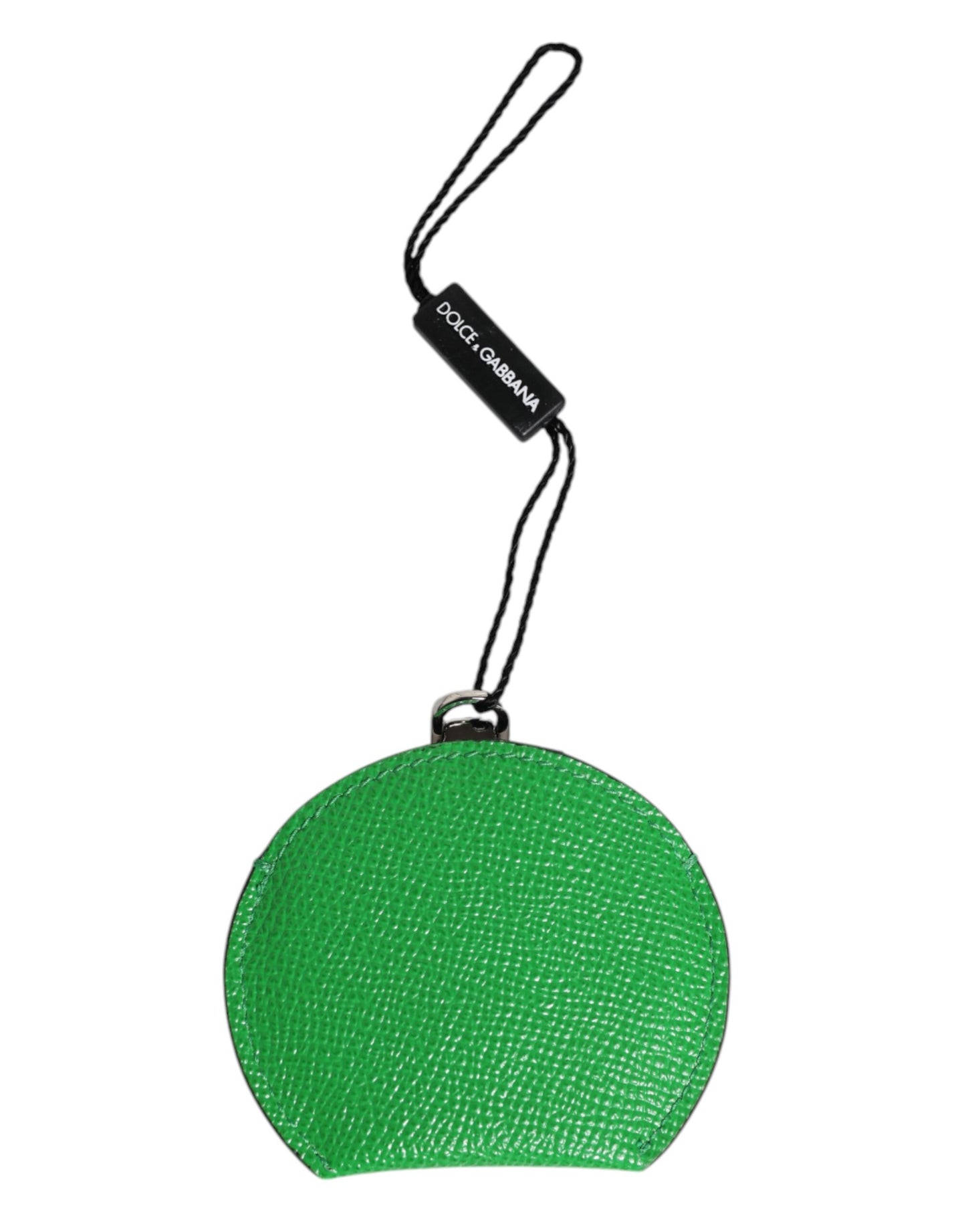 Dolce &amp; Gabbana Green Calfskin Leather Round Logo Hand Mirror Holder