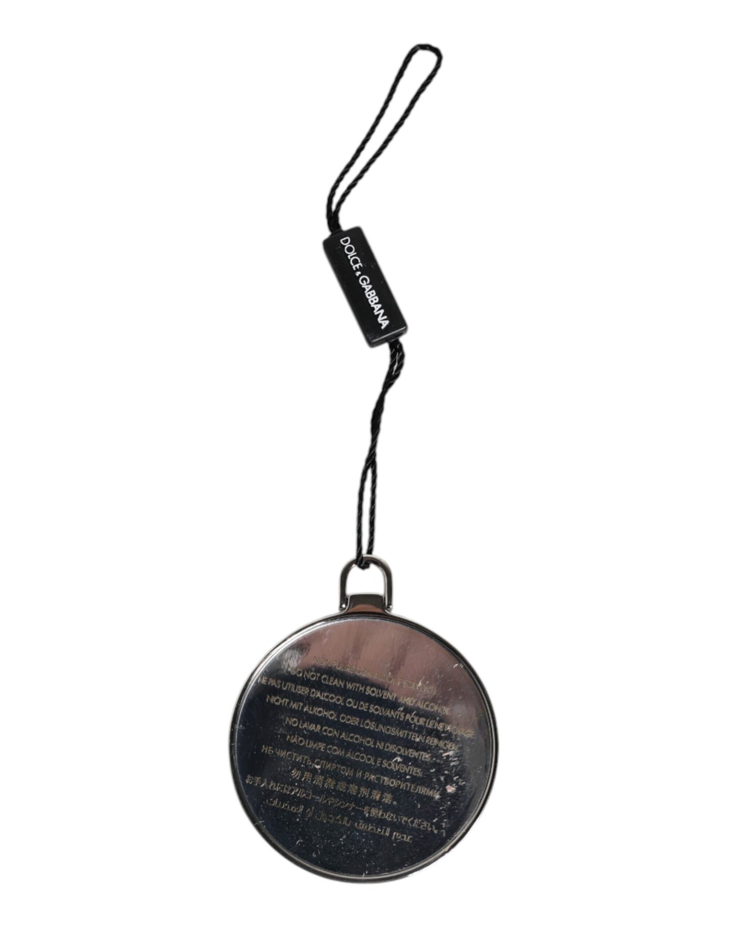 Dolce &amp; Gabbana Green Calfskin Leather Round Logo Hand Mirror Holder