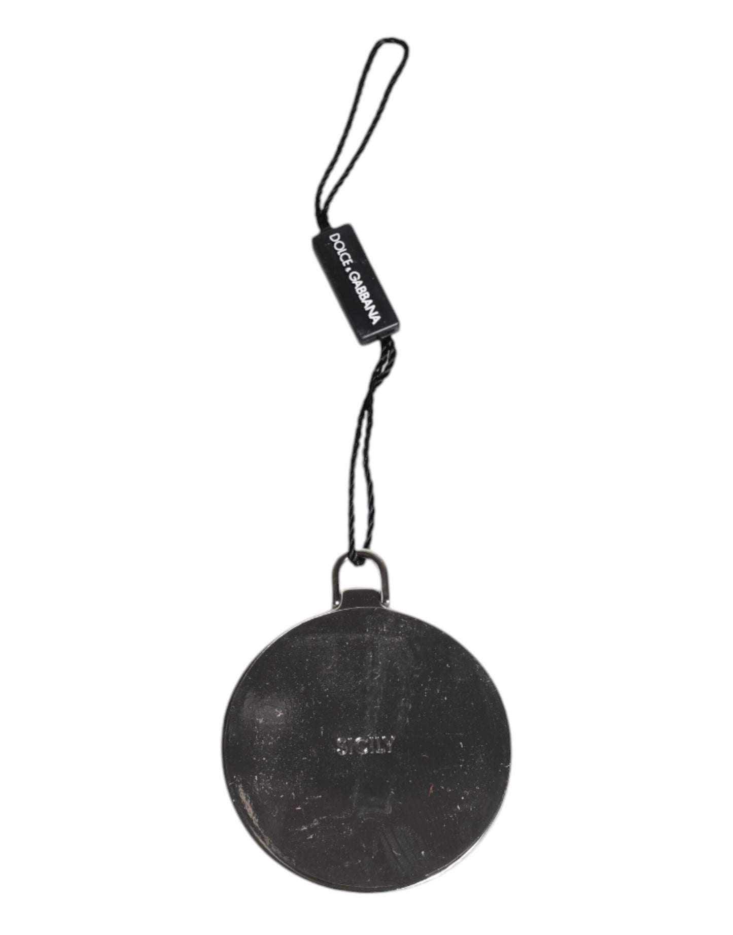 Dolce &amp; Gabbana Green Calfskin Leather Round Logo Hand Mirror Holder