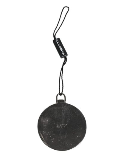 Dolce &amp; Gabbana Green Calfskin Leather Round Logo Hand Mirror Holder