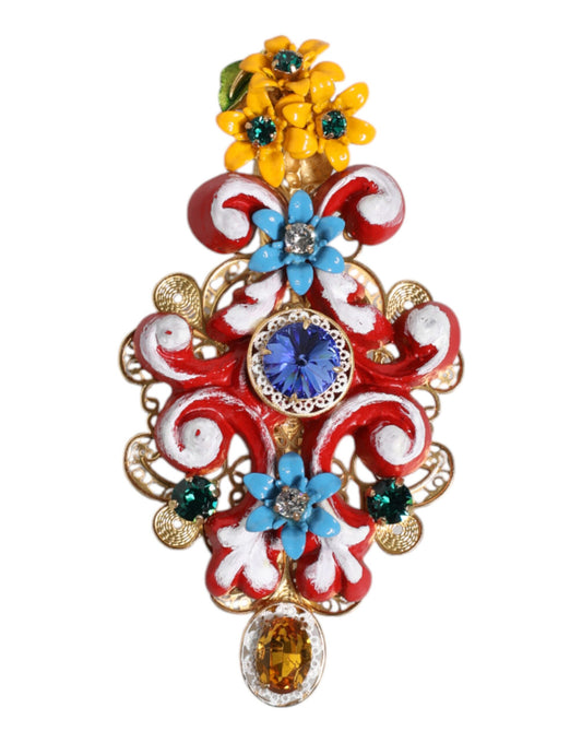 Dolce &amp; Gabbana Multicolor Spring CARRETTO Haarspange aus goldfarbenem Messing mit Kristallen