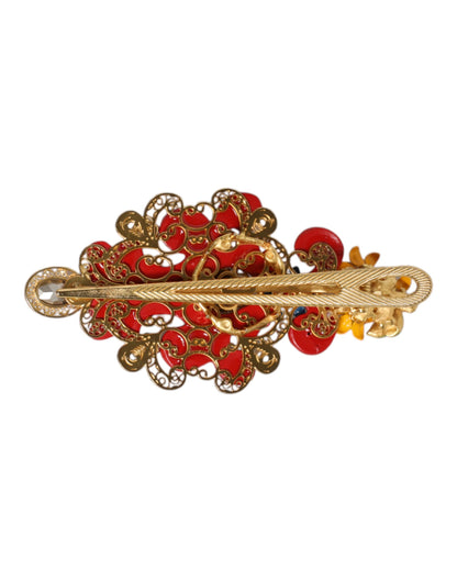 Dolce &amp; Gabbana Multicolor Spring CARRETTO Haarspange aus goldfarbenem Messing mit Kristallen