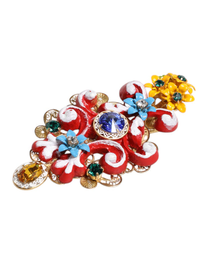 Dolce &amp; Gabbana Multicolor Spring CARRETTO Haarspange aus goldfarbenem Messing mit Kristallen