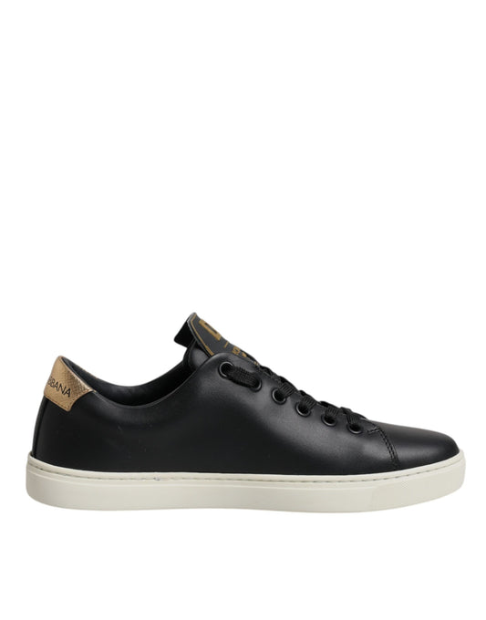 Dolce &amp; Gabbana Schwarze Leder Gold Rote Herz Sneakers Schuhe