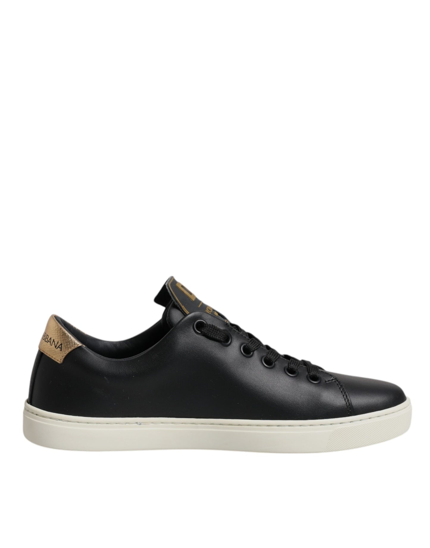 Dolce &amp; Gabbana Schwarze Leder Gold Rote Herz Sneakers Schuhe