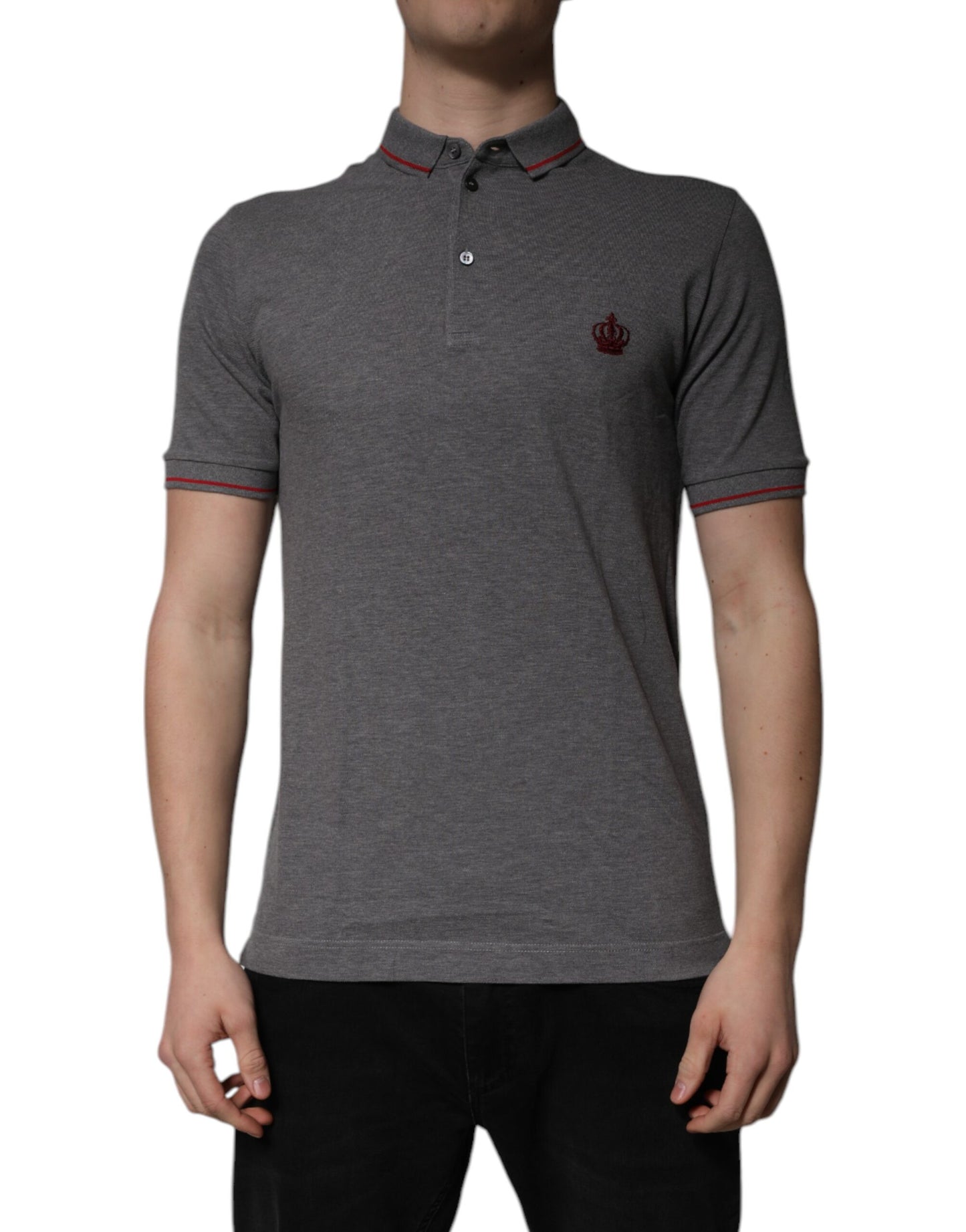 Dolce &amp; Gabbana Gray Cotton Crown Collared Polo T-shirt